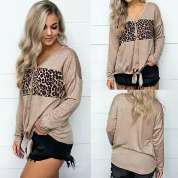 Fall Spring Fashion Women Long Sleeve Leopard Print Buttons V Neck Slim Shirt Ladies Casual Knot Pullover Tops Blouse
Fall Spring Fashion Women Long Sleeve Leopard Print Buttons V Neck Slim Shirt Ladies Casual Knot Pullover Tops Blouse