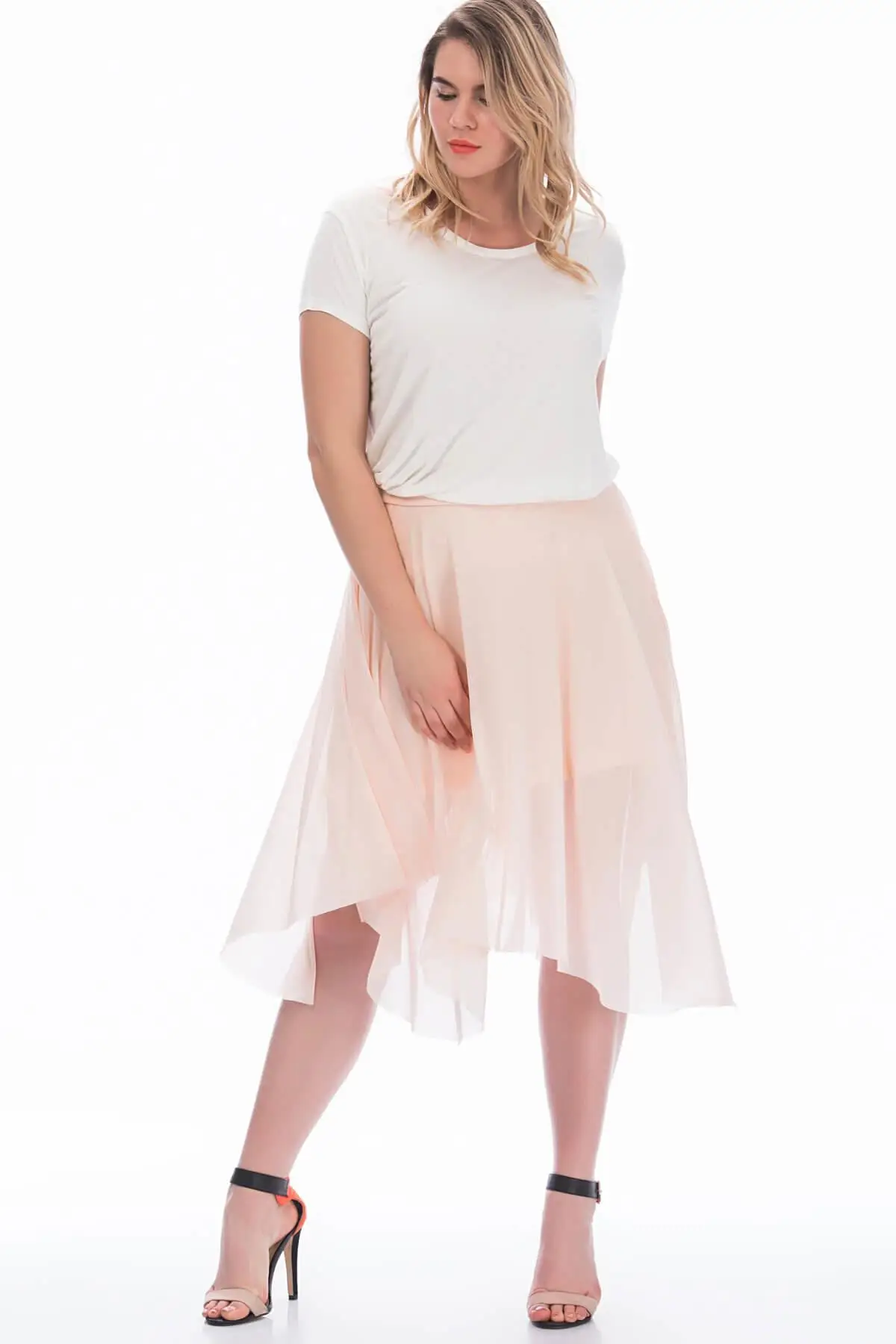 Женская розовая шифоновая юбка с подкладом 65N6528 | одежда