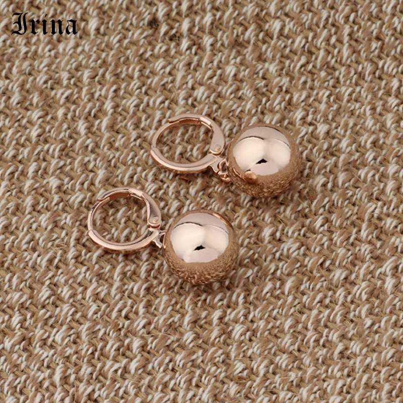 Женские сферические серьги подвески Irina круглые цвета розового золота 585 пробы
