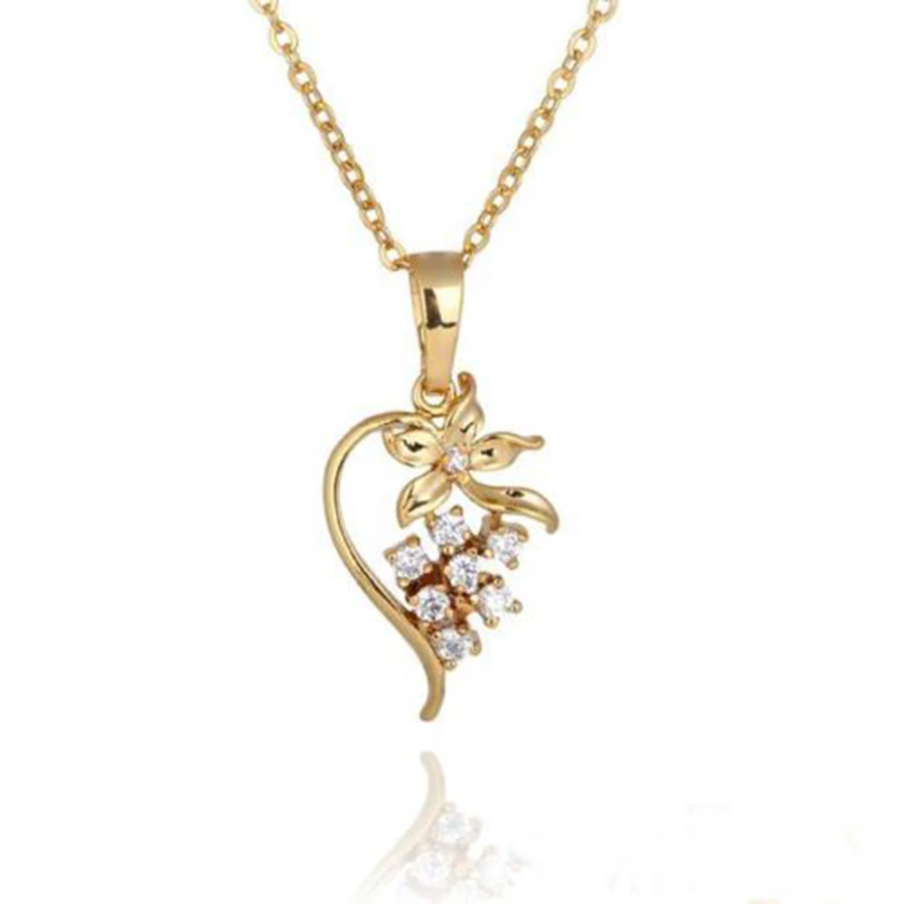 2019 New Fashion Crystal Floral Heart Necklace Chic Chain Pendant Jewelry | Украшения и аксессуары