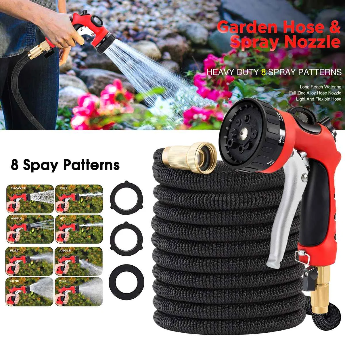 MATCC 8 Patterns Heavy Spray Nozzle Expandable Water Hose High Pressure Washer With Garden Hoses & Reels
MATCC 8 Patterns Heavy Spray Nozzle Expandable Water Hose High Pressure Washer With Garden Hoses & Reels