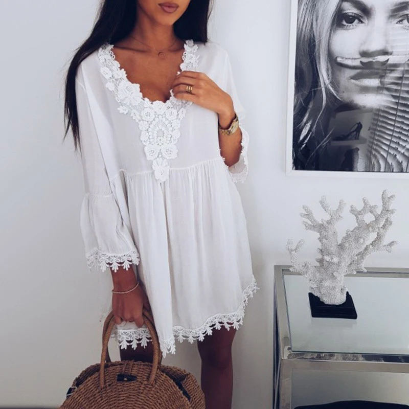 Umeko Summer Mini Dresses Women Long Sleeve Deep V Neck White Lace Dress Female Sexy Casual Shirt Dress Short Dress Vestidos
Umeko Summer Mini Dresses Women Long Sleeve Deep V Neck White Lace Dress Female Sexy Casual Shirt Dress Short Dress Vestidos