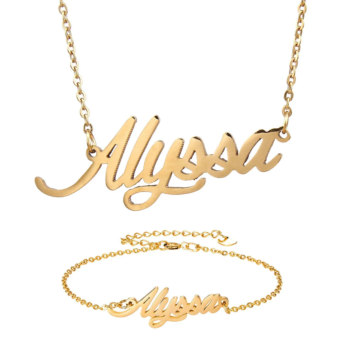 Alyssa Name Necklace + Bracelet Jewelry Set Stainless Steel Letters Choker Pendant Nameplate Jewelry Gift
Alyssa Name Necklace + Bracelet Jewelry Set Stainless Steel Letters Choker Pendant Nameplate Jewelry Gift