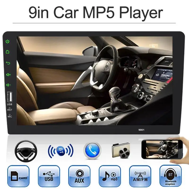 Universal 9in HD Touch Screen 1Din In-dash Bluetooth Car Stereo MP4/MP5 Player Head Unit USB/TF/AUX/FM In FM Radio 87.5M to 108M
Universal 9in HD Touch Screen 1Din In-dash Bluetooth Car Stereo MP4/MP5 Player Head Unit USB/TF/AUX/FM In FM Radio 87.5M to 108M