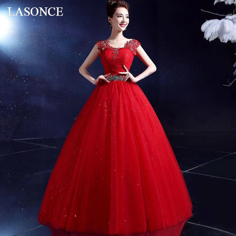 LASONCE Elegant O Neck Crystal Sash Ball Gown Wedding Dresses Lace Appliques Short Cap Sleeve Backless Bridal Gowns
LASONCE Elegant O Neck Crystal Sash Ball Gown Wedding Dresses Lace Appliques Short Cap Sleeve Backless Bridal Gowns