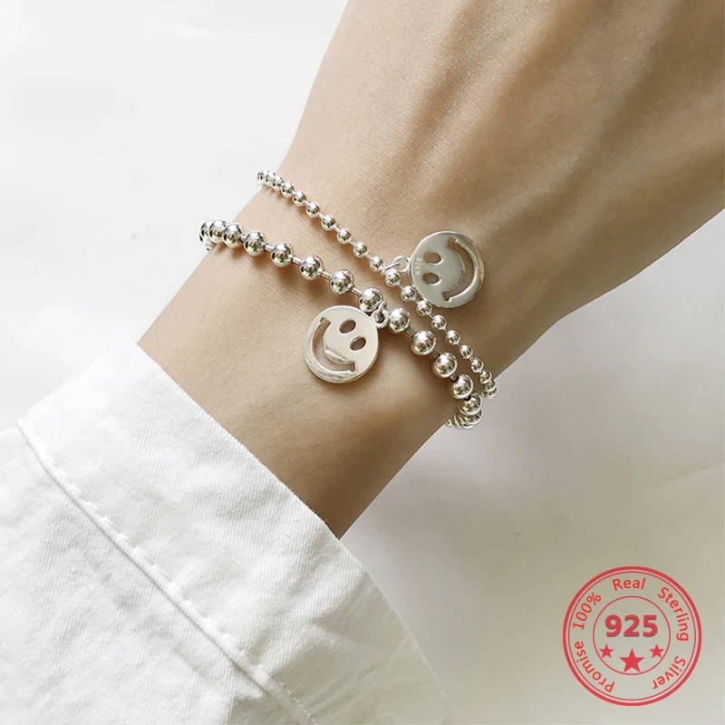Hot Sale 100% 925 Silver Simple Trendy Personality Smile Face Romantic Beads Chain Bracelets Jewelry for Women
Hot Sale 100% 925 Silver Simple Trendy Personality Smile Face Romantic Beads Chain Bracelets Jewelry for Women