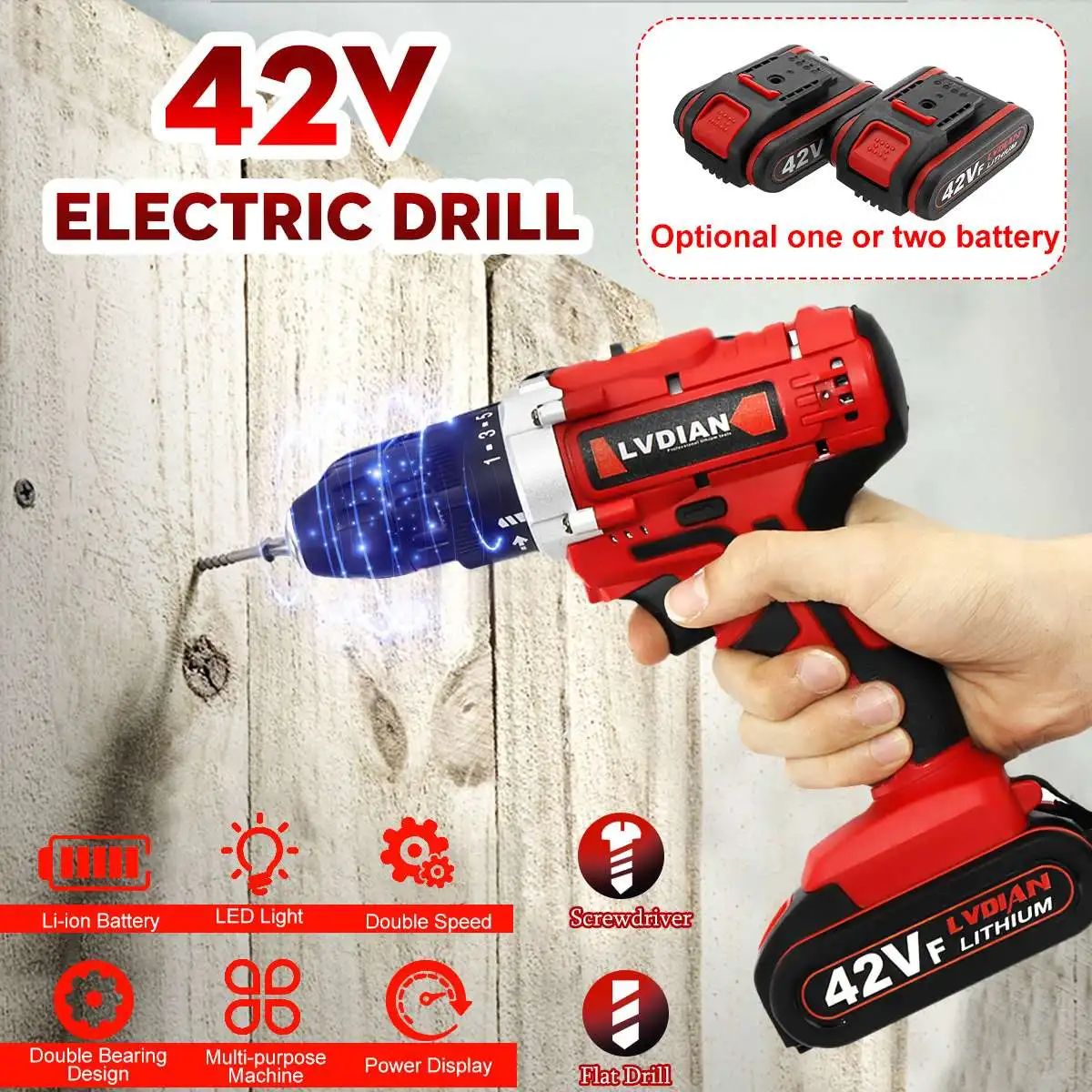 42V 110-240V Electric Cordless Drill Screwdriver 25+1 Torque LED Work Light w/ 2 Battery Stepless Speed Change 10.5x7.5x20.5cm
42V 110-240V Electric Cordless Drill Screwdriver 25+1 Torque LED Work Light w/ 2 Battery Stepless Speed Change 10.5x7.5x20.5cm