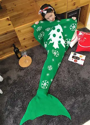 Christmas Decor Mermaid Tail Handmade Crocheted Sofa Blankets Quilt Rug Knit winter warm home blanket | Дом и сад