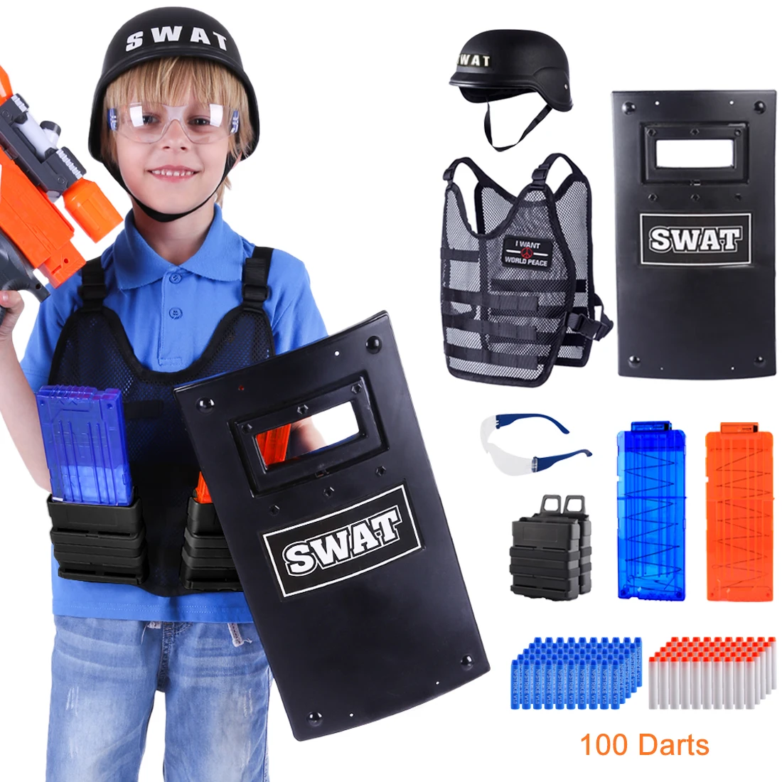 Adjustable Children Tactical Accessories Molle Vest SWAT Helmet Outdoor Kid Soft Bullets Magazine for Nerf Series Game Kits
Adjustable Children Tactical Accessories Molle Vest SWAT Helmet Outdoor Kid Soft Bullets Magazine for Nerf Series Game Kits