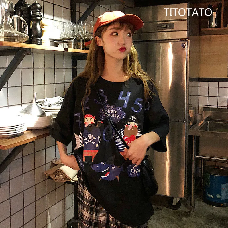 Titotato Plus Size M-2XL Summer New Print Women Tshirt O-Neck Casual Short Sleeve Harajuku Black Clothes 2019 Femme Tops Regular
Titotato Plus Size M-2XL Summer New Print Women Tshirt O-Neck Casual Short Sleeve Harajuku Black Clothes 2019 Femme Tops Regular