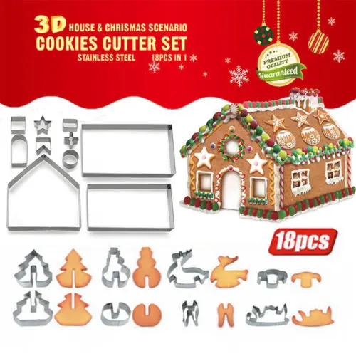 18Pcs 3D Gingerbread house Stainless Steel Christmas Scenario Cookie Cutters Set Biscuit Mold Fondant Cutter Baking Tool
18Pcs 3D Gingerbread house Stainless Steel Christmas Scenario Cookie Cutters Set Biscuit Mold Fondant Cutter Baking Tool