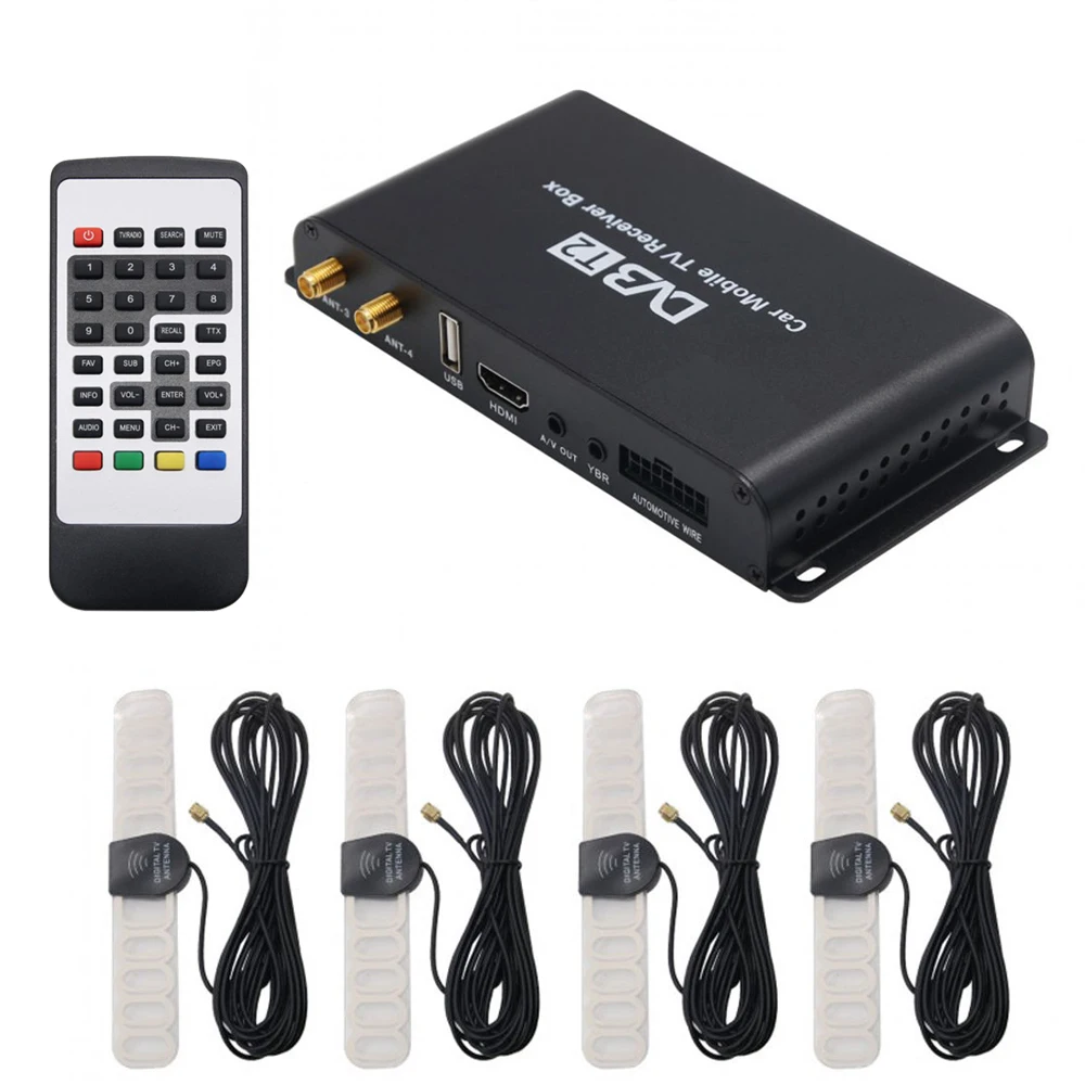 

External USB H.265 DVB-T2 DVB-T EPG for Car Auto Radio Player Terrestrial Mobile 4 tuner active antenna TV Receiver Max 180km/h