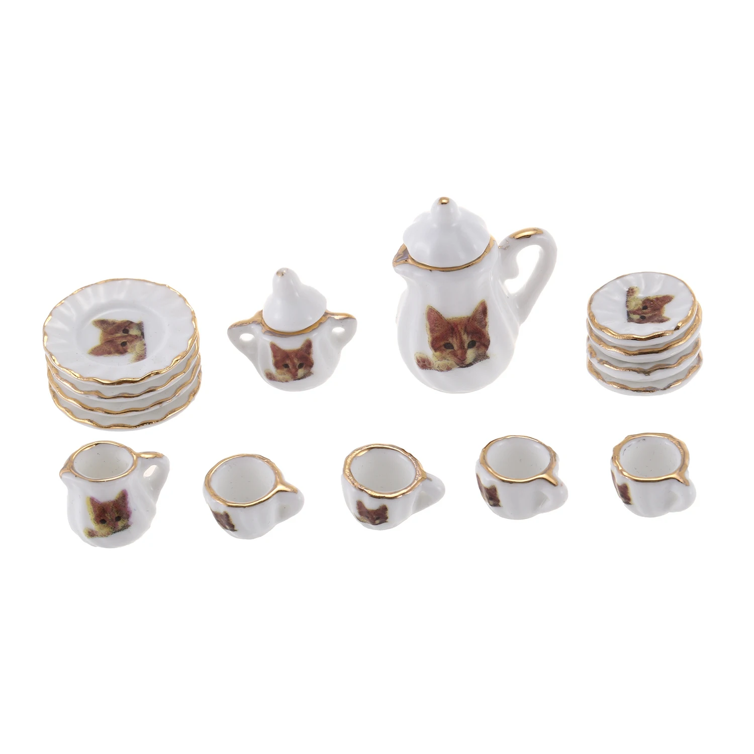 Set of 15pcs Dolls House Miniature Porcelain Tableware Coffee Tea Cup Saucer Set Cat Print
Set of 15pcs Dolls House Miniature Porcelain Tableware Coffee Tea Cup Saucer Set Cat Print