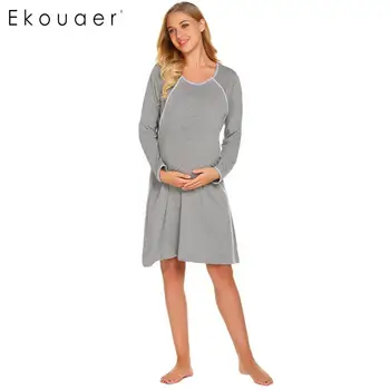 

Ekouaer Casual Night Dress Women Long Sleeve Nightgown Breastfeeding Maternity Nightdress Nursing Nightwear Female Homewear