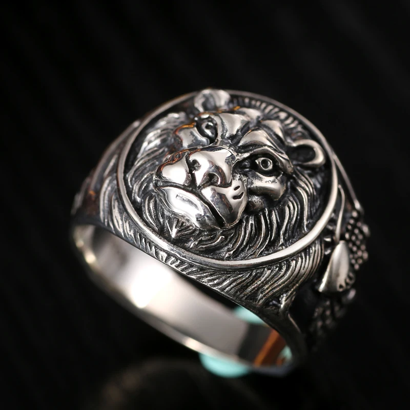 ZABRA 100% Реальное Твердое серебряное кольцо 925 мужское с Львом Винтажное в стиле