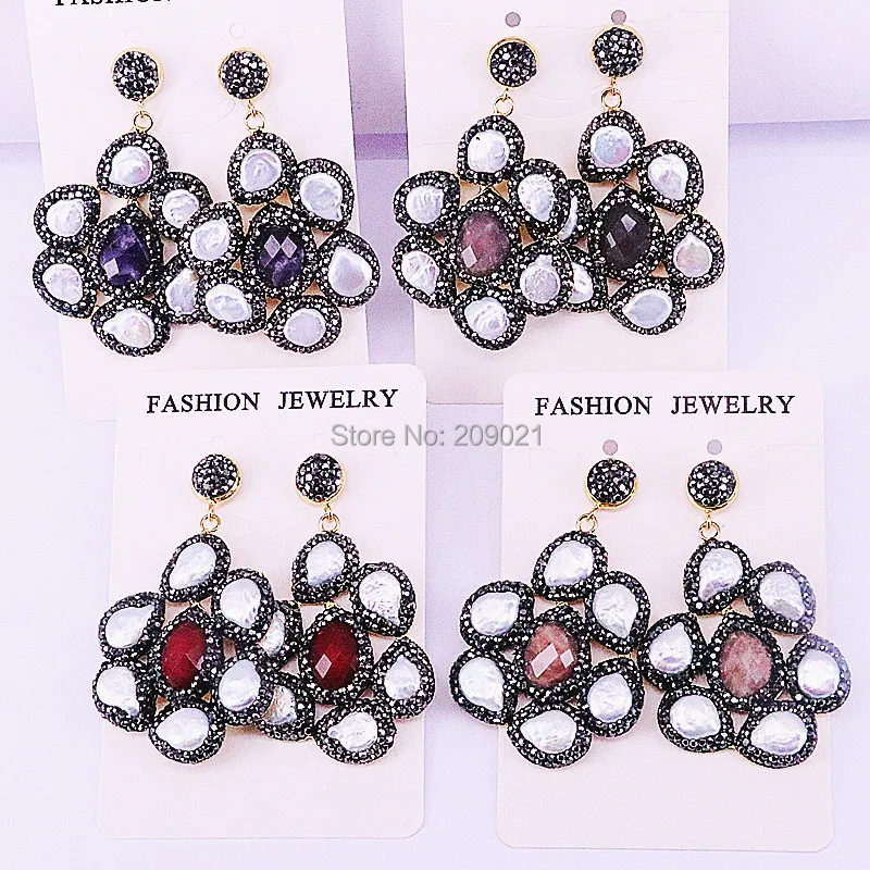 4Pairs Natural Freshwater Pearl With Rhinestone Crystal Stone Paved Flower Dangle Earrings For Fashion Women Gift
4Pairs Natural Freshwater Pearl With Rhinestone Crystal Stone Paved Flower Dangle Earrings For Fashion Women Gift