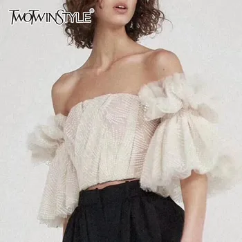 TWOTWINSTYLE Sexy Off Shoulder Crop Tops Female Slash Neck Flare Short Sleeve Shirts Blouse Women 2020 Spring Fashion Clothes 
TWOTWINSTYLE Sexy Off Shoulder Crop Tops Female Slash Neck Flare Short Sleeve Shirts Blouse Women 2020 Spring Fashion Clothes