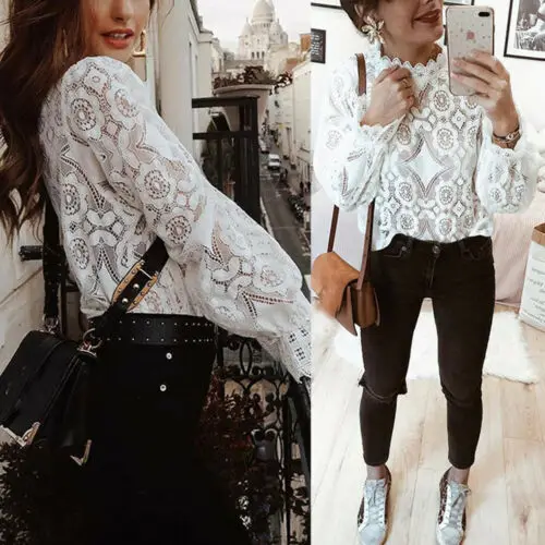 Fashion Tops Women Ladies Long Sleeve Retro Shirt Hollow out High Collar Crochet Flowers Lace Chiffon Blouse
Fashion Tops Women Ladies Long Sleeve Retro Shirt Hollow out High Collar Crochet Flowers Lace Chiffon Blouse