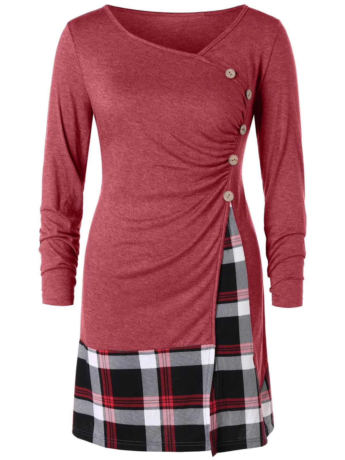 Joineles Plus Size Plaid Draped Tunic T-Shirt Casual Side Button Color Patchwork Long Women Tops Streetwear 5XL 4colors Tee Top
Joineles Plus Size Plaid Draped Tunic T-Shirt Casual Side Button Color Patchwork Long Women Tops Streetwear 5XL 4colors Tee Top