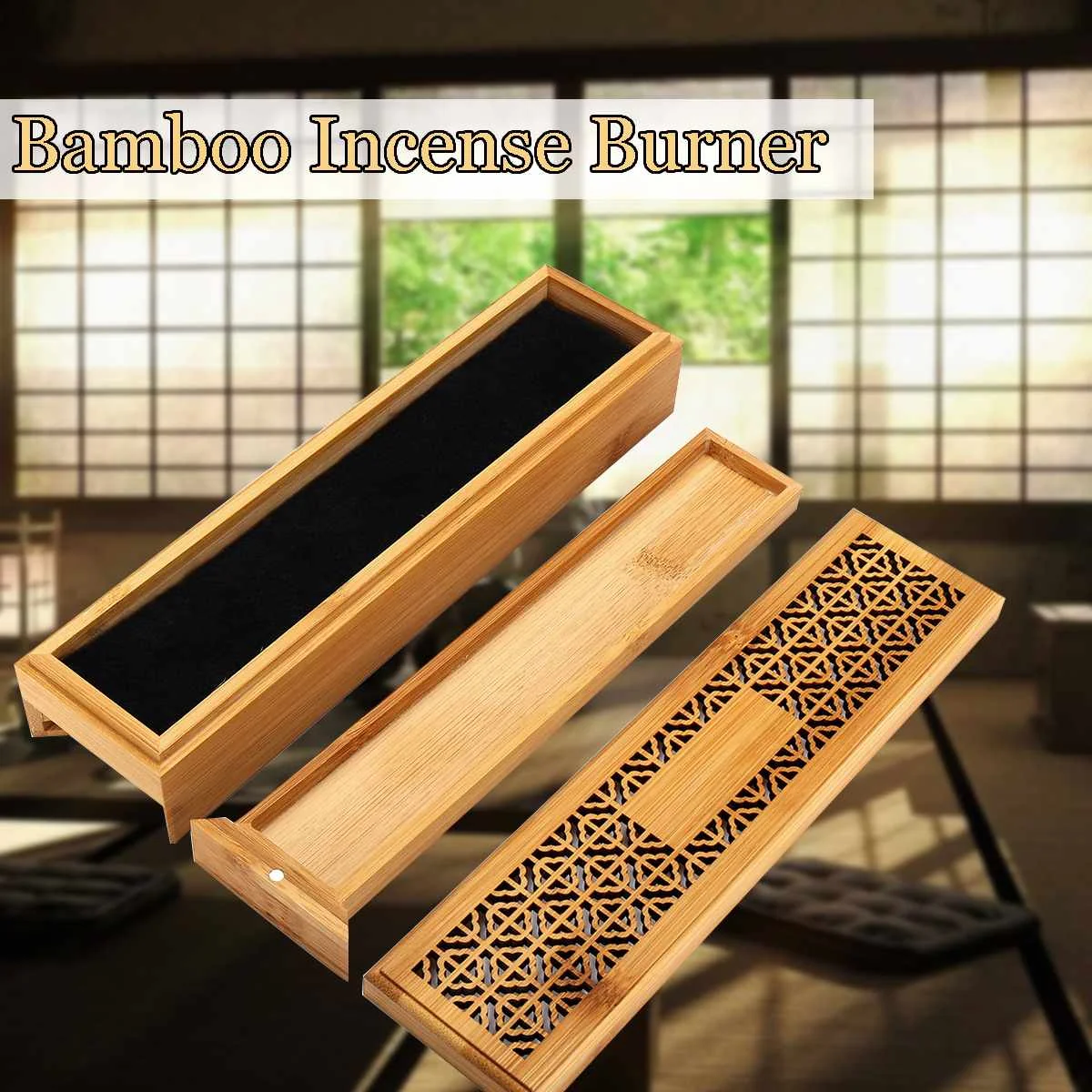 

Bamboo Incense Stick Holder Incense Burner With Drawer Joss-stick Box Hollow Aromatherapy Zen Lying Censer Home Office Teahouse