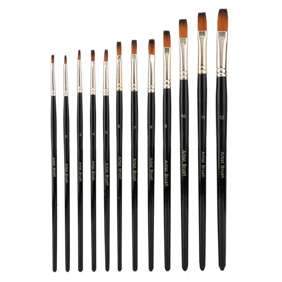 12pcs Nylon Hair Art Oil Acrylic Painting Brushes Flat Tip Artist Watercolor Brushes Pen Set
12pcs Nylon Hair Art Oil Acrylic Painting Brushes Flat Tip Artist Watercolor Brushes Pen Set