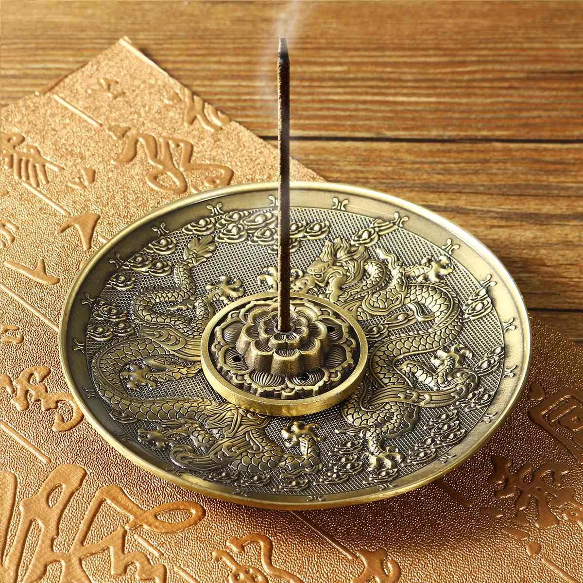 Chinese Dragon Incense Holder Retro 5 Holes Lotus Incense Burners Stick Cone Censer Plate Buddhism Home Office Decoration Crafts 
Chinese Dragon Incense Holder Retro 5 Holes Lotus Incense Burners Stick Cone Censer Plate Buddhism Home Office Decoration Crafts