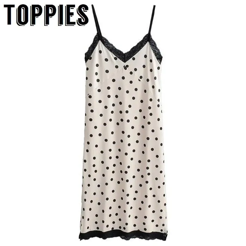 2019 Summer Black Lace Camisoles Dress Polka Dot Printing Beige Midi Dress Sexy Side Split Party Vestidos
2019 Summer Black Lace Camisoles Dress Polka Dot Printing Beige Midi Dress Sexy Side Split Party Vestidos