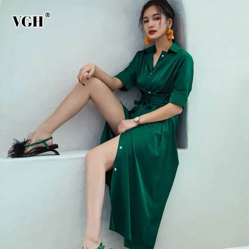 VGH Women Dress Short Sleeve V Neck Single Breasted Lace Up High Waits Slim Knee-length Female Dresses Fashion New
VGH Women Dress Short Sleeve V Neck Single Breasted Lace Up High Waits Slim Knee-length Female Dresses Fashion New
