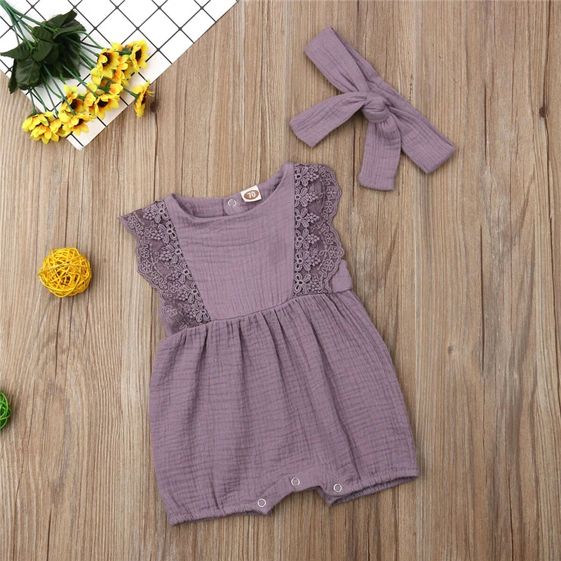 Newborn Baby Girls Clothes Ruffle Sleeve Cotton Linen Romper Bodysuit 2PCS Solid Outfits Rompers Sets With Headband 2019
Newborn Baby Girls Clothes Ruffle Sleeve Cotton Linen Romper Bodysuit 2PCS Solid Outfits Rompers Sets With Headband 2019