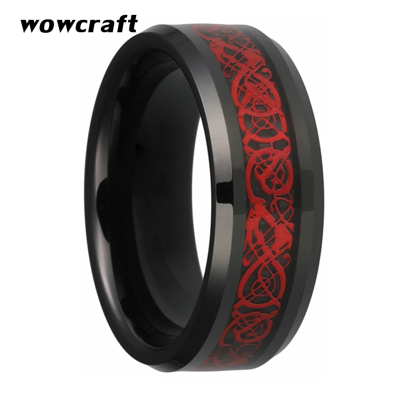 8mm Men Women Tungsten Carbide Wedding Band Rings Red Dragon Inlay Beveled Edges Polish Finish Comfort Fit Personal Customize
8mm Men Women Tungsten Carbide Wedding Band Rings Red Dragon Inlay Beveled Edges Polish Finish Comfort Fit Personal Customize
