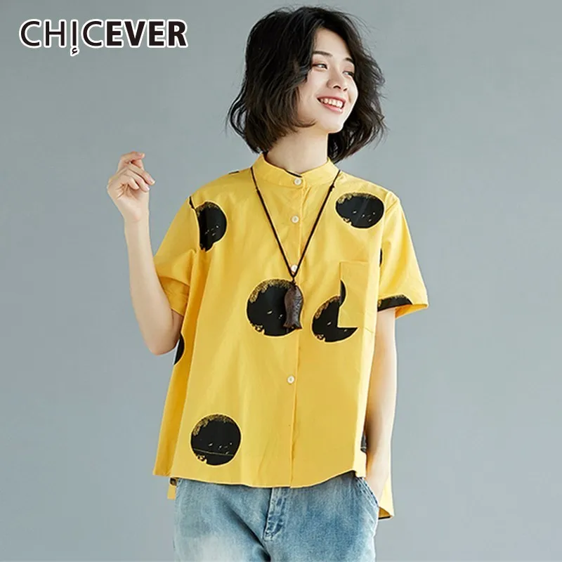 CHICEVER Polka Dot Summer Plus Size Women's Shirt Stand Collar Short Sleeve Pockets Single Breasted Feminine Blouse Fashion Tide
CHICEVER Polka Dot Summer Plus Size Women's Shirt Stand Collar Short Sleeve Pockets Single Breasted Feminine Blouse Fashion Tide