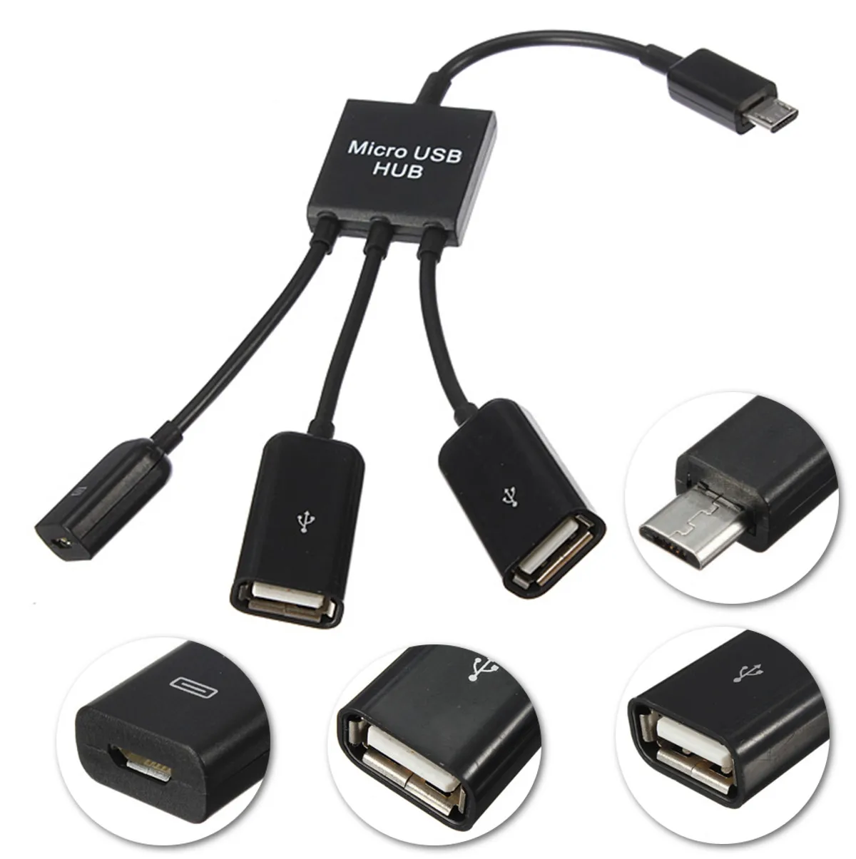 3 in 1 Micro USB Dual Host OTG Charge Hub Cord Adapter Splitter for Android Smartphones Tablet Black Cable
3 in 1 Micro USB Dual Host OTG Charge Hub Cord Adapter Splitter for Android Smartphones Tablet Black Cable