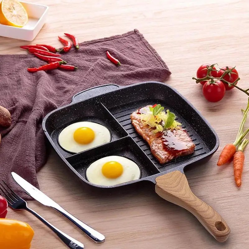 

Stone Ceramic Steak Grill Pans Breakfast Frying Eggs Non-Stick Frying Pan Kitchen 3 Grid Multi-function Cooking Pans