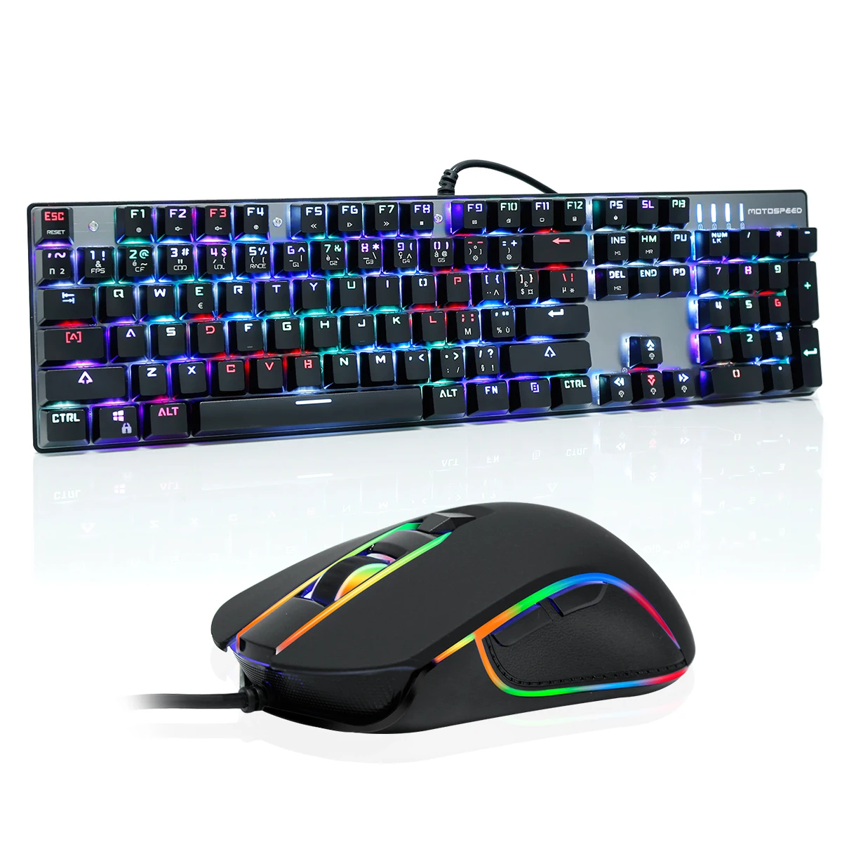 CK888 RGB Backlit Wired Mechanical Glowing French Gaming Keyboard Mouse Set Multimedia Ergonomic Mouse Keyboard Combos
CK888 RGB Backlit Wired Mechanical Glowing French Gaming Keyboard Mouse Set Multimedia Ergonomic Mouse Keyboard Combos