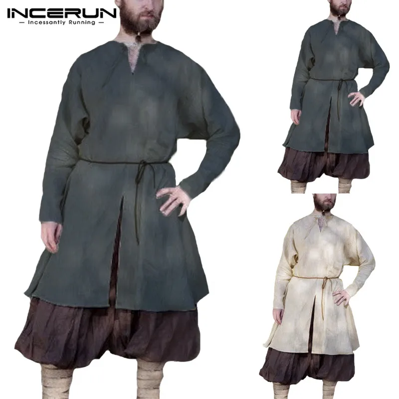 Fashion Tunic Men Shirt Dress Medieval Viking Long Sleeve Cotton Robe Undertunic Stage Costumes Medieval Renaissance Male Tops
Fashion Tunic Men Shirt Dress Medieval Viking Long Sleeve Cotton Robe Undertunic Stage Costumes Medieval Renaissance Male Tops