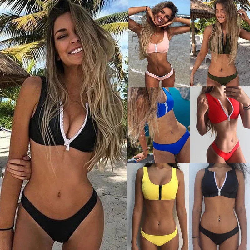 Women Push-up Padded Zipper Bra Bandage Bikini Set Swimsuit Triangle Monokini Swimwear Bathing Suit
Women Push-up Padded Zipper Bra Bandage Bikini Set Swimsuit Triangle Monokini Swimwear Bathing Suit