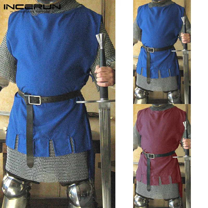 

INCERUN Medieval Men Viking Knight Warrior Shirt Surcoat War Tabard Sleeveless Retro Top Renaissance Men Cosplay Costumes 2019