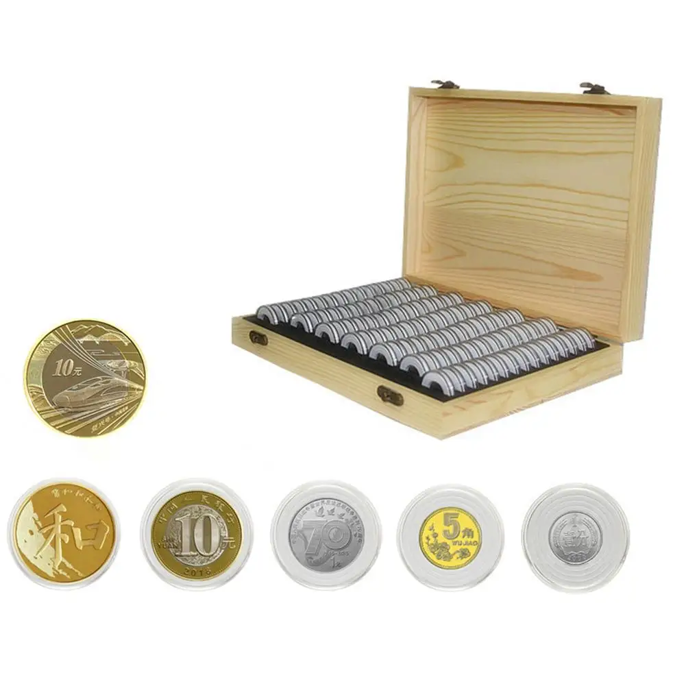 Universal 100 Commemorative Coin Storage Box Round Collection Case 18/21/25/27/30mm Wood Portable Organizer Hot Sale | Дом и сад