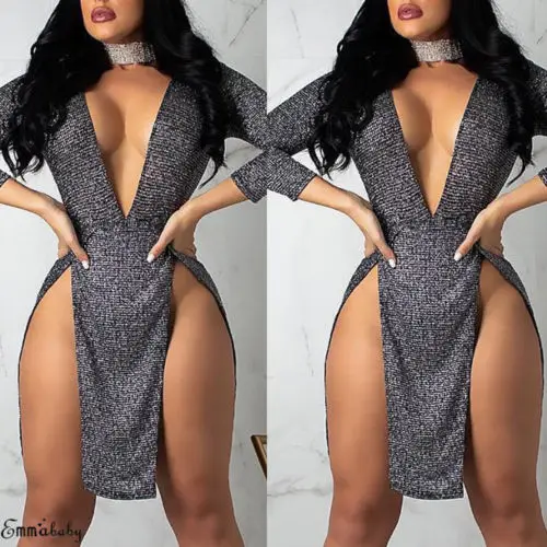 Women Sparkly V Neck Long Sleeve Bandage Bodycon Mini Dress Party Gown Clubwear Solid Split Cool Female Dresses Ladies Dress
Women Sparkly V Neck Long Sleeve Bandage Bodycon Mini Dress Party Gown Clubwear Solid Split Cool Female Dresses Ladies Dress