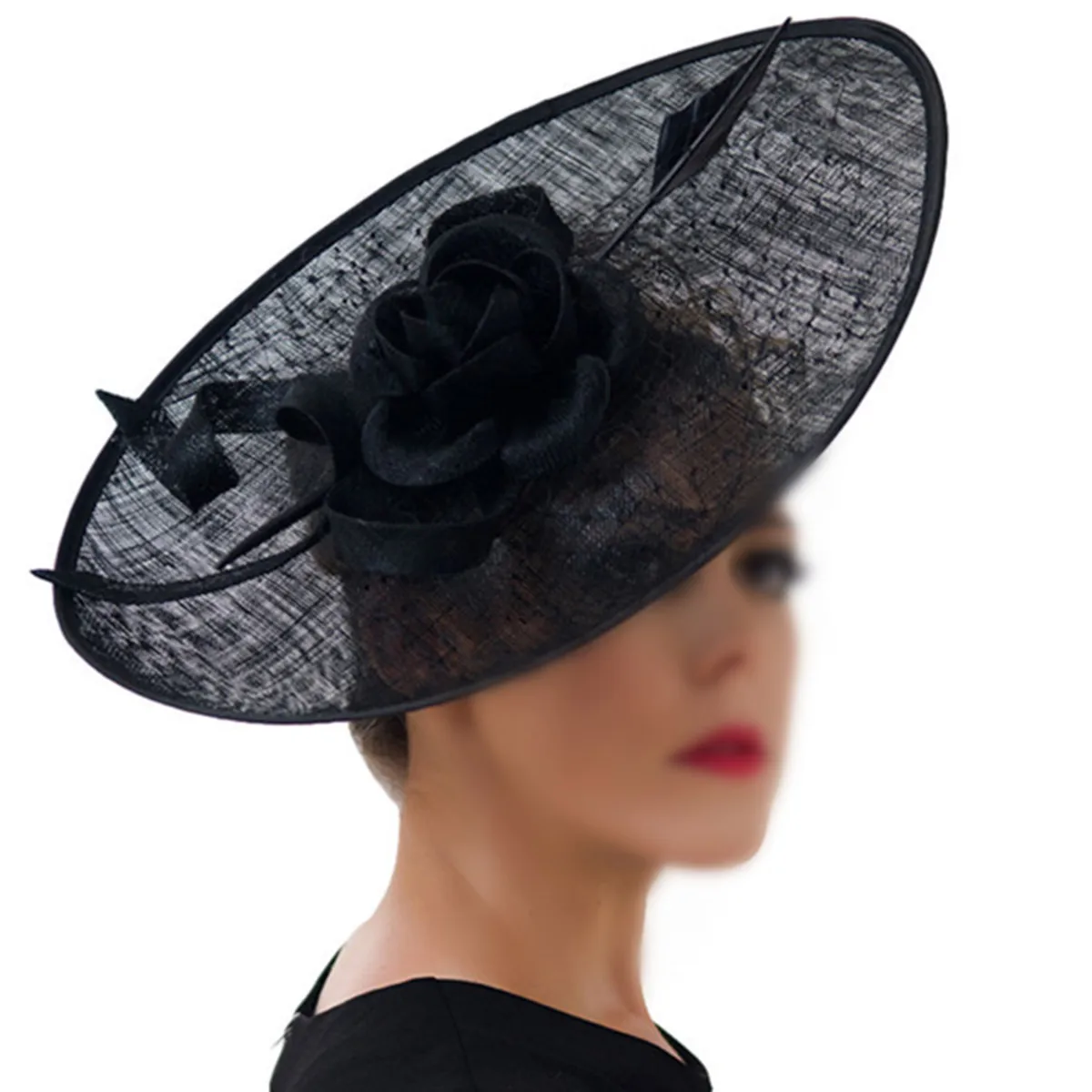 Black White Women Elegant Feather Fascinator Large Sinamay Flower Headband Mesh Party Headdress Top Hat Wedding Hair Accessories
Black White Women Elegant Feather Fascinator Large Sinamay Flower Headband Mesh Party Headdress Top Hat Wedding Hair Accessories