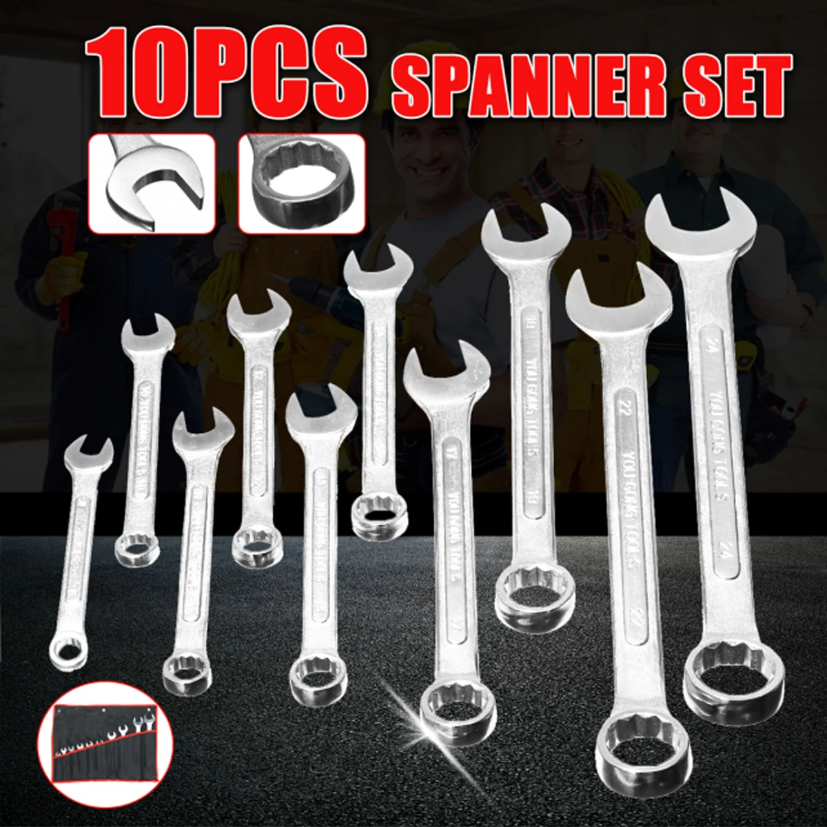 

10Pcs 8mm-24mm Combination Metric Combo Spanner Wrenches Set Garage Tool