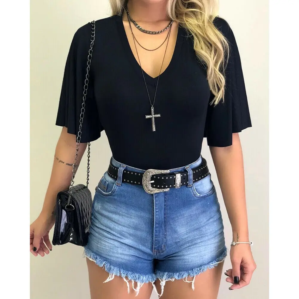 Summer Vintage Women Flare Sleeve Shirt Solid Deep V-Neck Short Sleeve Female Tunic Casual Plus Size Blouse Kimonos mujer 2019
Summer Vintage Women Flare Sleeve Shirt Solid Deep V-Neck Short Sleeve Female Tunic Casual Plus Size Blouse Kimonos mujer 2019