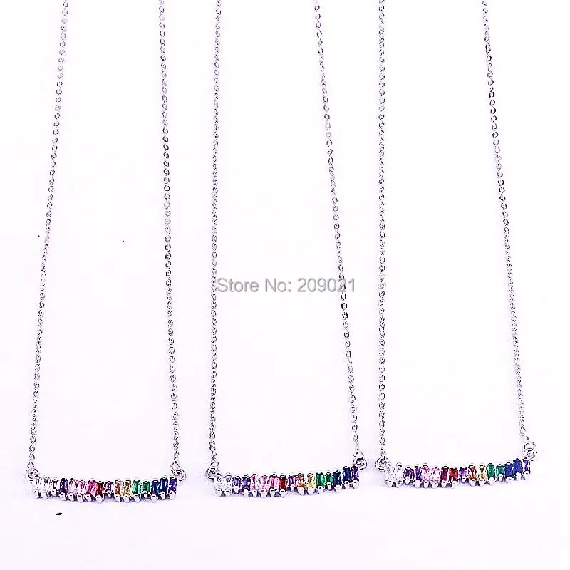 Fashion 10Pcs Silver Color Colorful Cubic Zirconia CZ Micro Pave Curved Bar Pendant Charm Necklaces For Women 
Fashion 10Pcs Silver Color Colorful Cubic Zirconia CZ Micro Pave Curved Bar Pendant Charm Necklaces For Women