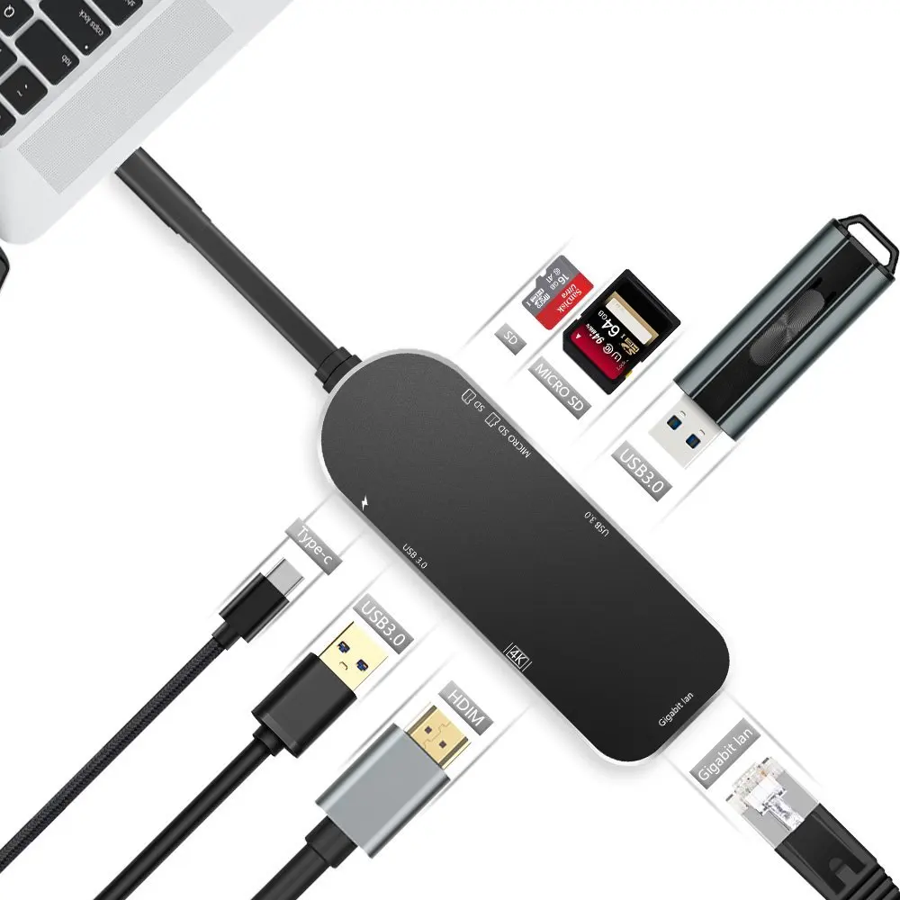 Type C Hub 7-in-1 USB C Adapter Type C 3.1 Charging Port with 4K HDMI Port, 2 USB 3.0 Ports, SD / TF Card Reader and RJ45 Ethe 
Type C Hub 7-in-1 USB C Adapter Type C 3.1 Charging Port with 4K HDMI Port, 2 USB 3.0 Ports, SD / TF Card Reader and RJ45 Ethe