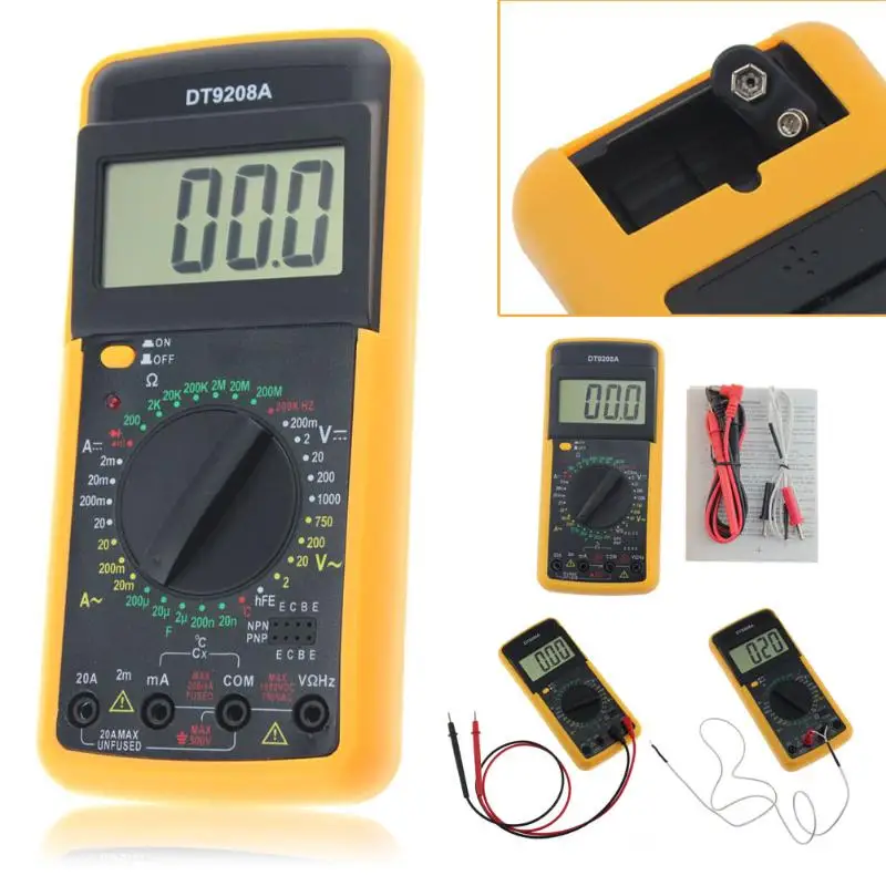Portable DT9208A 1999 Counts LCD Display Multimeter Electric Handheld AC/DC Resistance Capacitance Voltmeter Ammeter
Portable DT9208A 1999 Counts LCD Display Multimeter Electric Handheld AC/DC Resistance Capacitance Voltmeter Ammeter