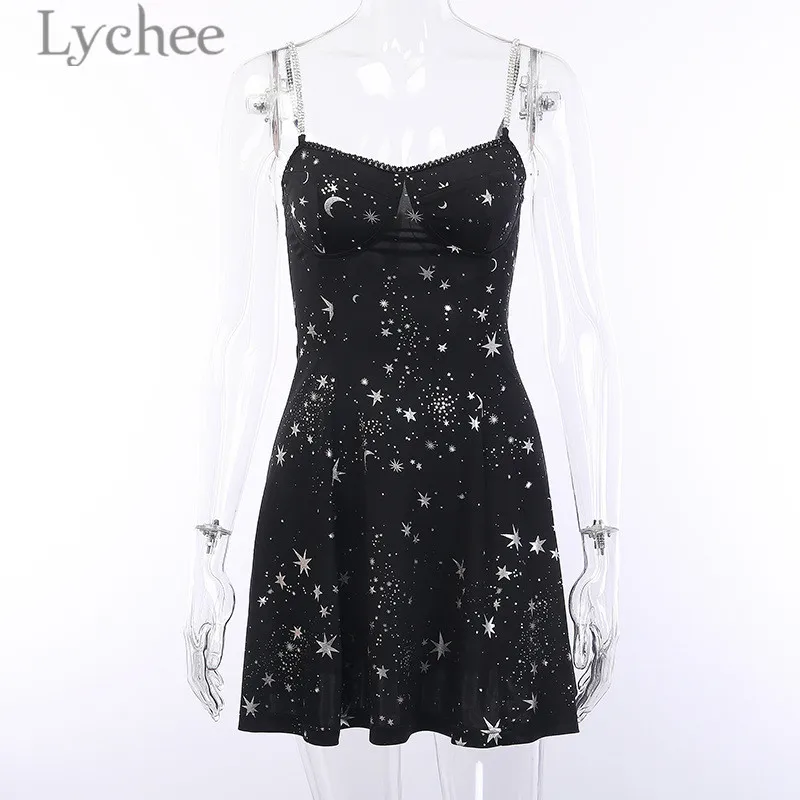 Lychee Vintage Star Moon Print Strap Female Dress Above Knee Bodycon Off Shoulder Ruffles Summer Spring Women Strap Dress
Lychee Vintage Star Moon Print Strap Female Dress Above Knee Bodycon Off Shoulder Ruffles Summer Spring Women Strap Dress