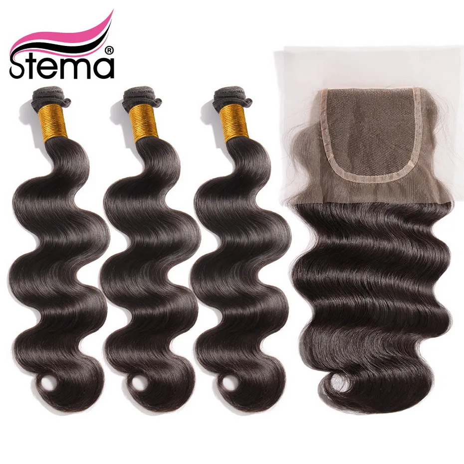 Stema Brazilian Body Wave Hair Weft 3 Bundles With 4x4 Lace Closure Human Hair Natural Color Non-Remy Hair 32" 34" 36" 38" 40"
Stema Brazilian Body Wave Hair Weft 3 Bundles With 4x4 Lace Closure Human Hair Natural Color Non-Remy Hair 32" 34" 36" 38" 40"