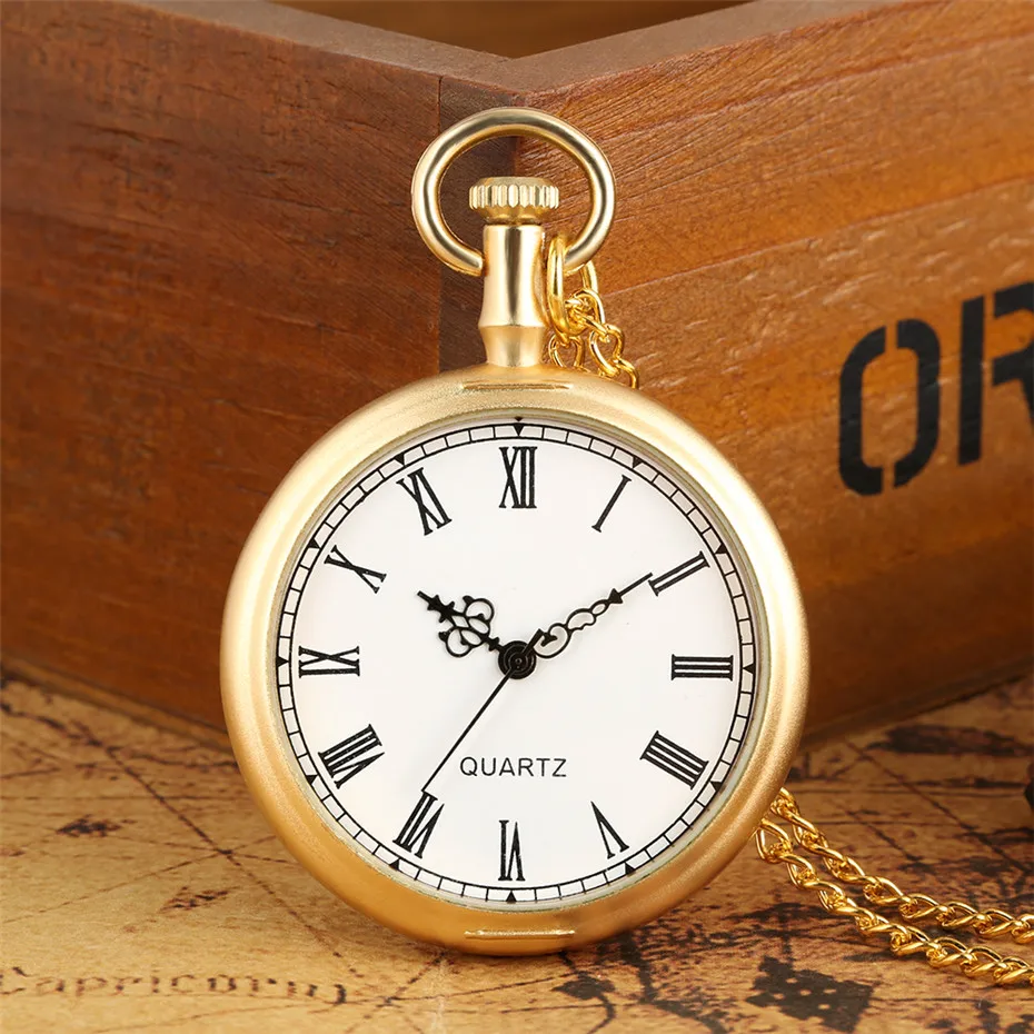 

Exquisite Open Face Quartz Pocket Watch Roman Numbers Analog Display Pendant Clock with Necklace Chain for Men Women reloj fob
