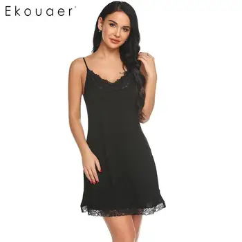 Ekouaer Sexy V-Neck Lingerie Nightdress Women Sleepwear Dress Solid Sleeveless Lace Patchwork Summer Nightgown Nightwear
Ekouaer Sexy V-Neck Lingerie Nightdress Women Sleepwear Dress Solid Sleeveless Lace Patchwork Summer Nightgown Nightwear
