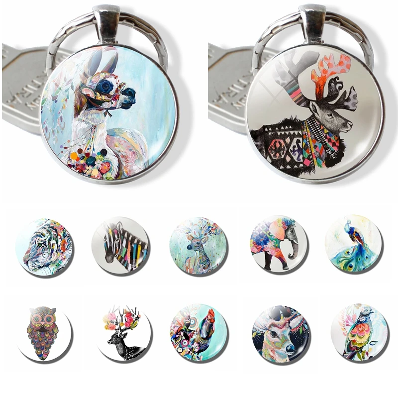 Colorful Painted Elk Tiger Zebra Elephant Peacock Owl Photo Key Chain Glass Cabochon Jewelry Pendant Keychain Men Women Gift
Colorful Painted Elk Tiger Zebra Elephant Peacock Owl Photo Key Chain Glass Cabochon Jewelry Pendant Keychain Men Women Gift
